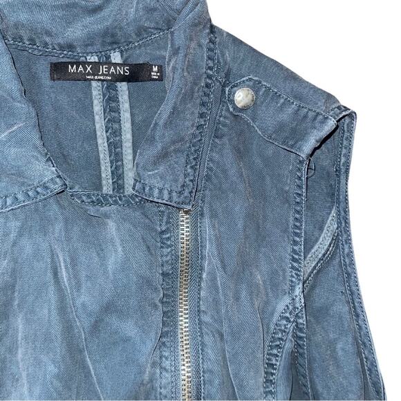 Max Jeans Full Zip Vest Women Military Biker Style Cargo Size Medium - Picture 3 of 3